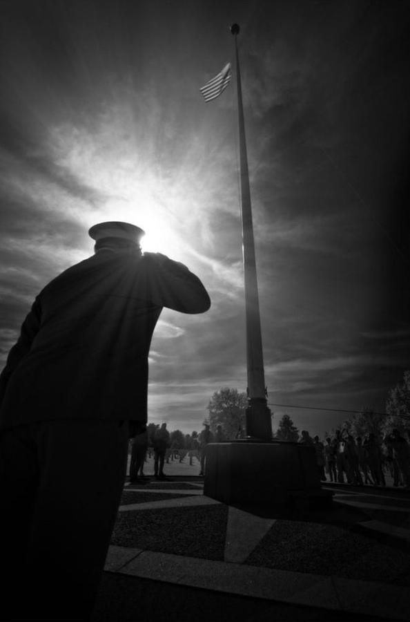 USA Flag Ceremony, Normandy, France